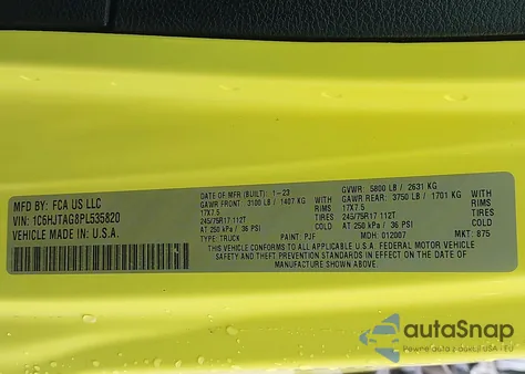 2023 Jeep Gladiator Sport z USA, uszkodzony, nr VIN 1C6HJTAG8PL535820